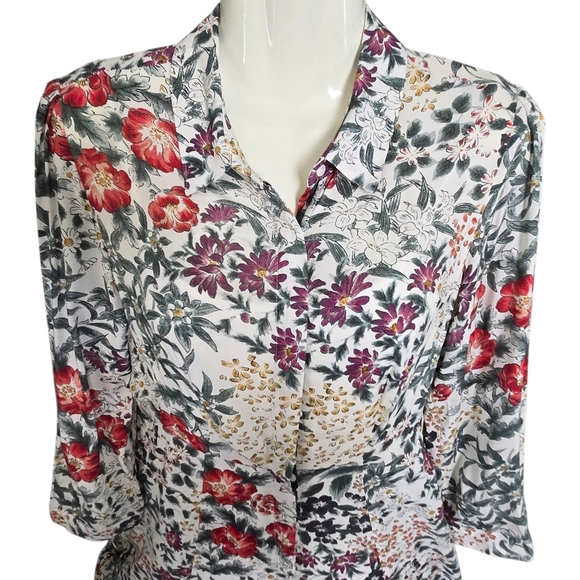 Zara Long Sleeve Floral Dress - Red and Green - Picture 2 of 5